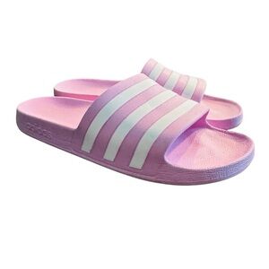 Adidas Adilette Aqua Slides Women’s Size 11 Pink White Stripes Comfort Sandals